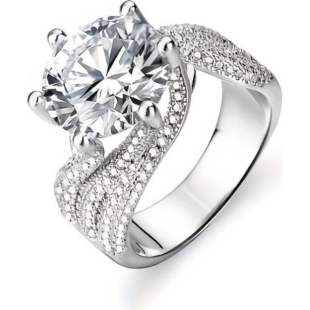 TEMU 1pc Diam Vintage Glitter Style 3 Carat Moissanite Engagement Ring, 925 Silver With Luxury Plating, For Music Festivals And Celebrations, Festival Jewelry