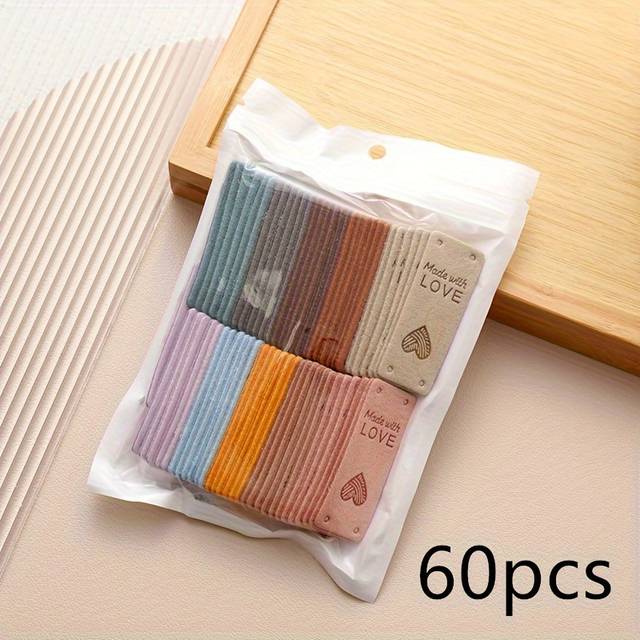 TEMU 60pcs Colors Vinyl Labels 2x5cm, Soft Leather "made " Tags, Korean Velvet Material, Sewing Supplies For Hats, Bags, Jeans, Clothing & Headwear Decoration
