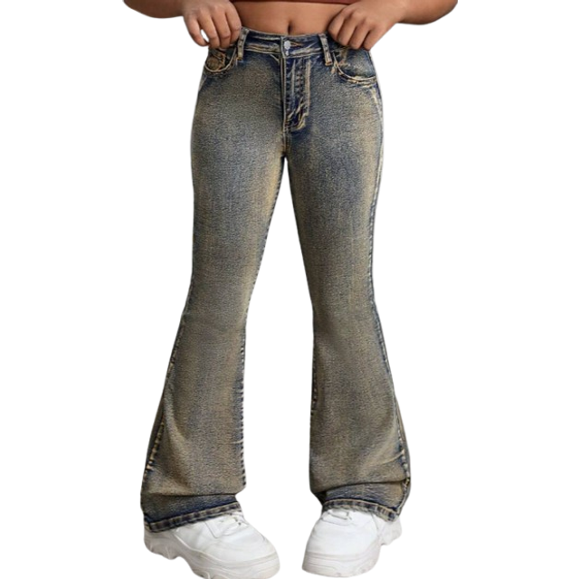 SHEIN SLAYR KIDS Tween Girls Y2K 2000s Retro Stonewashed Vintage Denim Flare Leg Jeans Pants,Girls Fall Clothes Back To School Streetwear Outfits