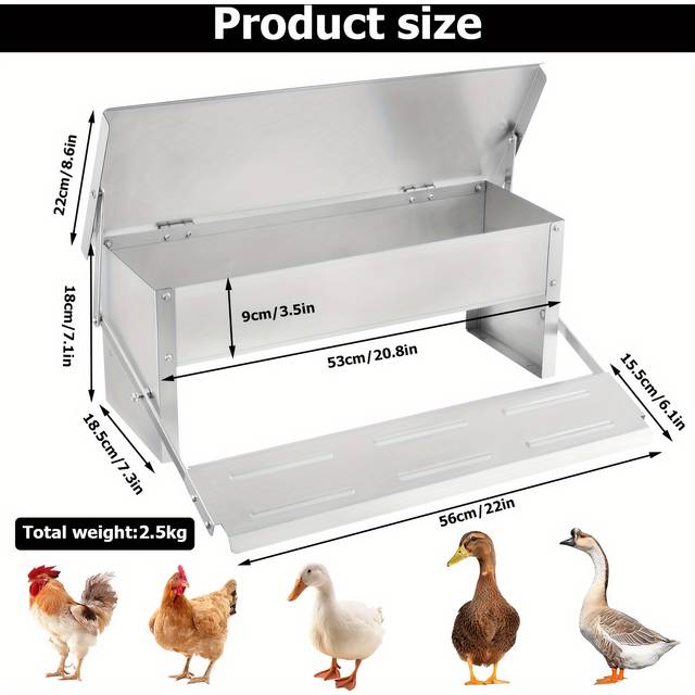 TEMU 5kg Heavy-duty Galvanized Metal Automatic Chicken Feeder - Outdoor Treadle Design For Coops, Ducks, Geese & Pheasants - No Electricity Needed, Chicken Accessories