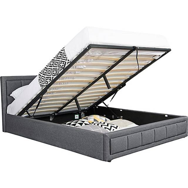 Modernique Grey Fabric Ottoman Storage Bed with Underneath Massive Store Space, Wooden Sprung Slatted Gas Liftup Solid Bedbase | Size: King
