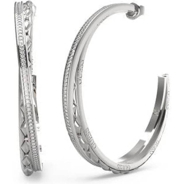 Guess Silver Tone Matelassé & Pave Hoop Earrings