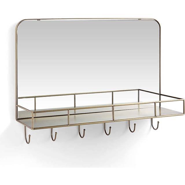 Heart and Soul Rectangle Wall Mirror with Hooks - Antique Brass