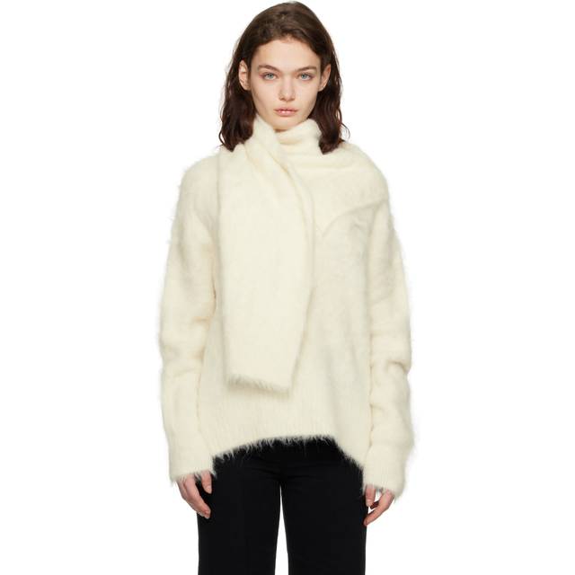 TOTEME Off-White Draped-Scarf Knit Sweater - IVORY 008 - L