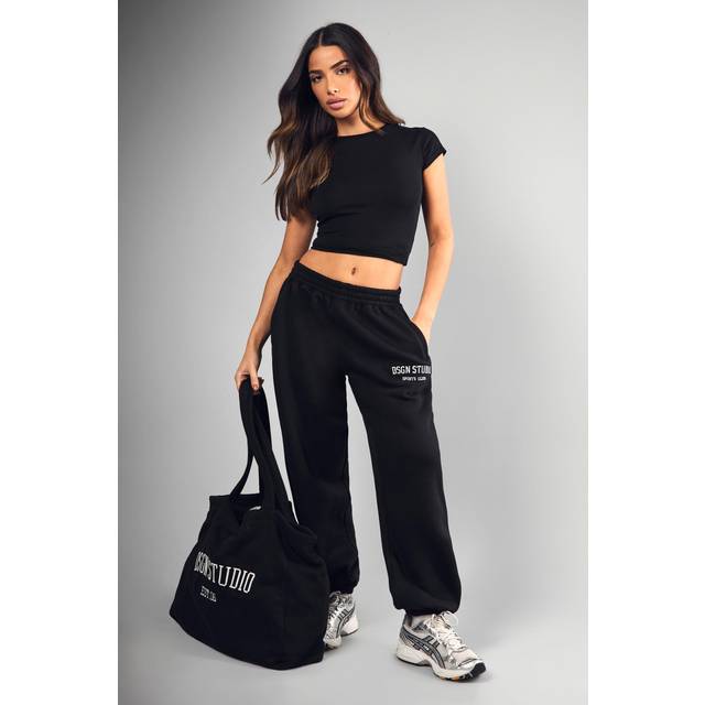 Womens Petite DSGN Studio Applique Oversized Jogger - Black - L