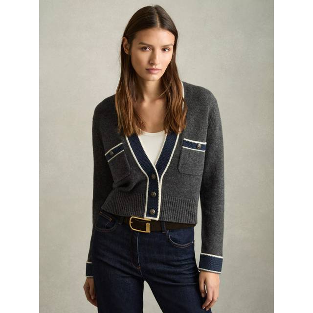 Reiss Eloise Wool Rich Cardigan, Charcoal