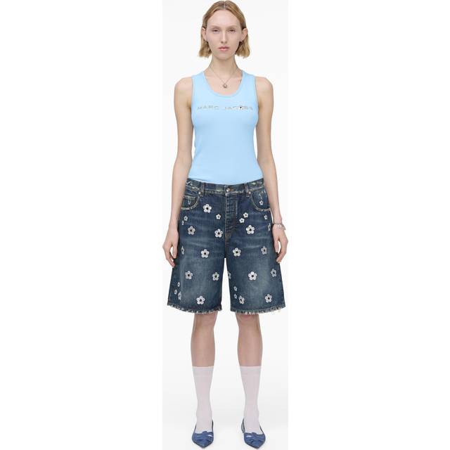 Daisy Sequined Wide-Leg Denim Bermuda Shorts - VINTAGE INDIGO - 25