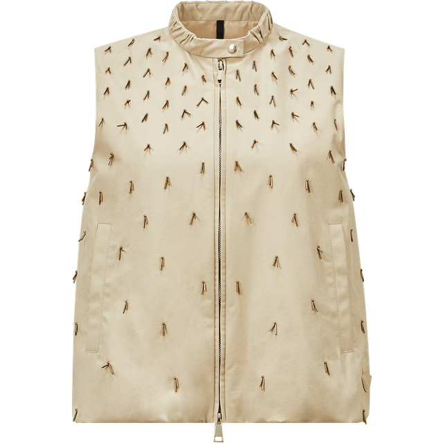 MONCLER COLLECTION Gruilly Beaded Cotton Gilet, Women, Beige, Size: 1