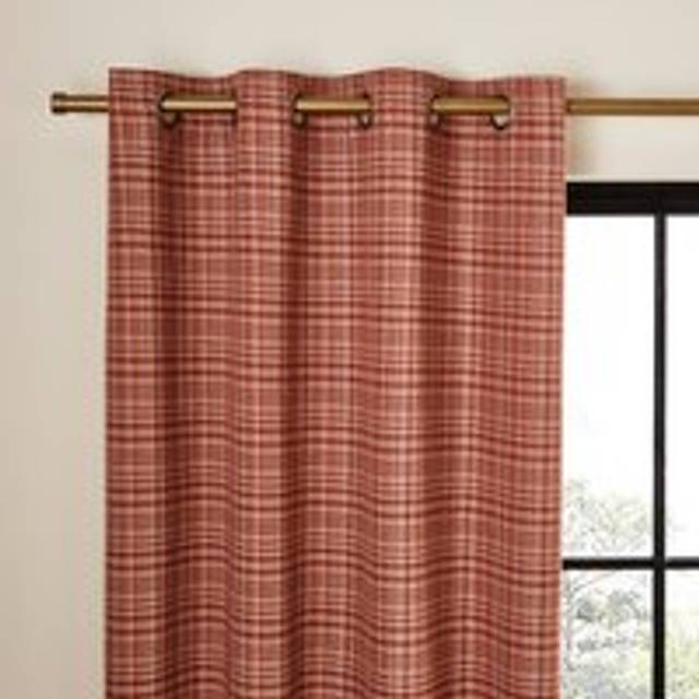Beckett Basket Weave Blackout Eyelet Curtains - Terracotta