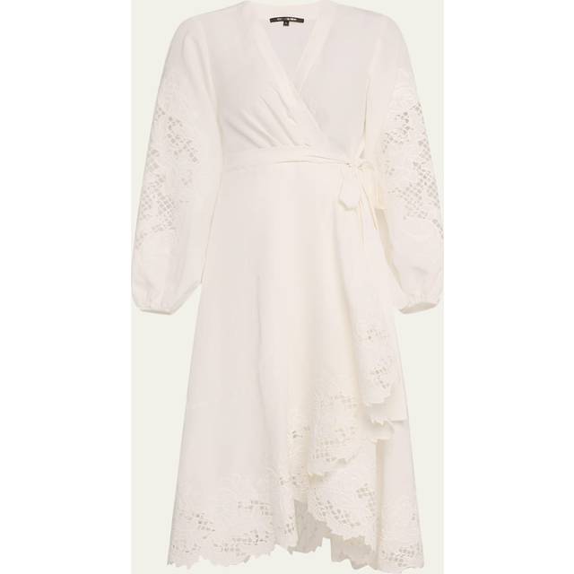 Sigal Embroidered Lace-Inset Midi Wrap Dress - WHITE - Small