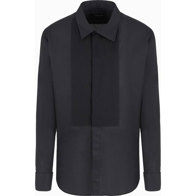 Cotton tuxedo shirt with pleated detail