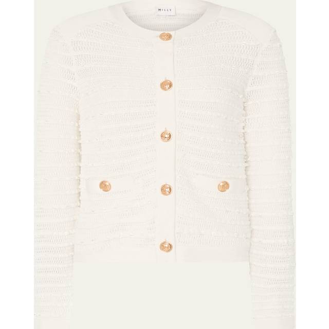 Beaded Button-Down Knit Cardigan - ECRU - Small