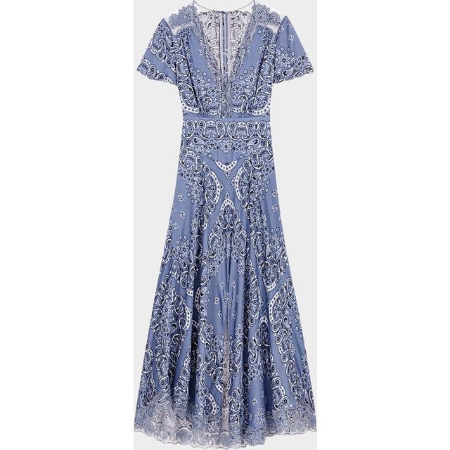 Robe Longue Fluide Imprimée - Bleu Bandana Print - Maje -  Matière principale: 100% viscoseRésille: 100% polyamideBroderie: 100% polyester - Prêt-à-porter > Robes > Robes longues