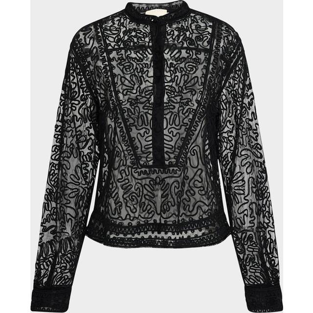 Esme Sheer Embroidered Blouse - NOIR - 0