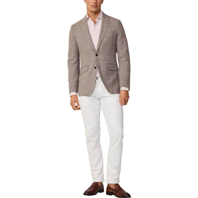 Hackett London Cotton Linen Blend Glen Check Blazer, Tan Brown