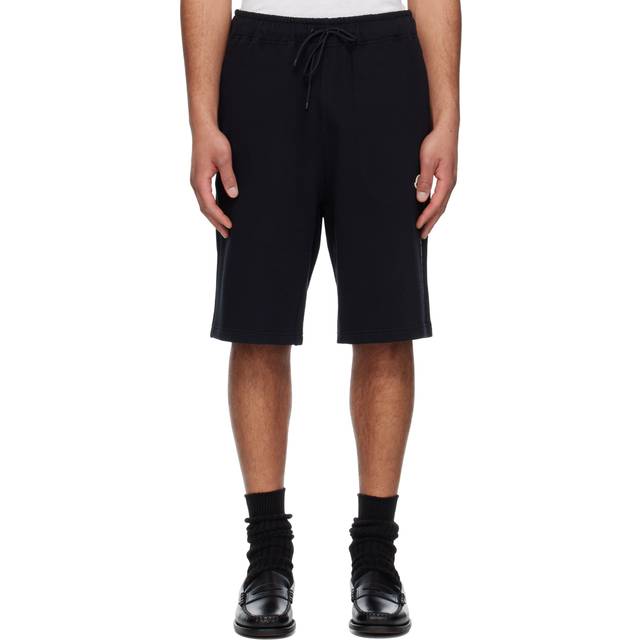 Moncler, Shorts, Herr, L, Bomull, Svarta Logo Patch Bomullsshorts - black (L)