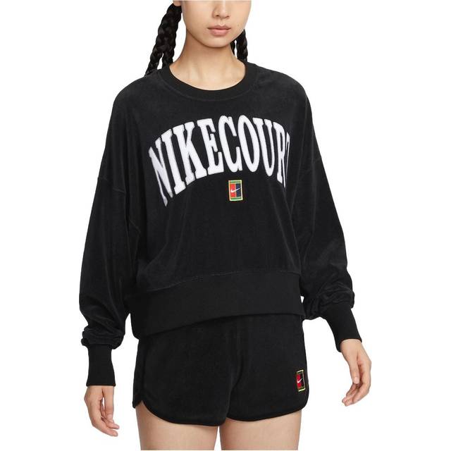 (WMNS) Nike Court Heritage Over-Oversized Crewneck Graphic Tennis Sweatshirt Asia Sizing 'Black' FQ2243-010 - Black/Black/Flat Pewter - XL
