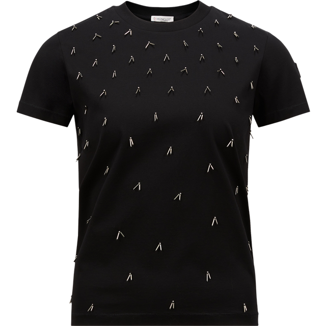 MONCLER COLLECTION Beaded Cotton T-Shirt, Women, Black, Size: S