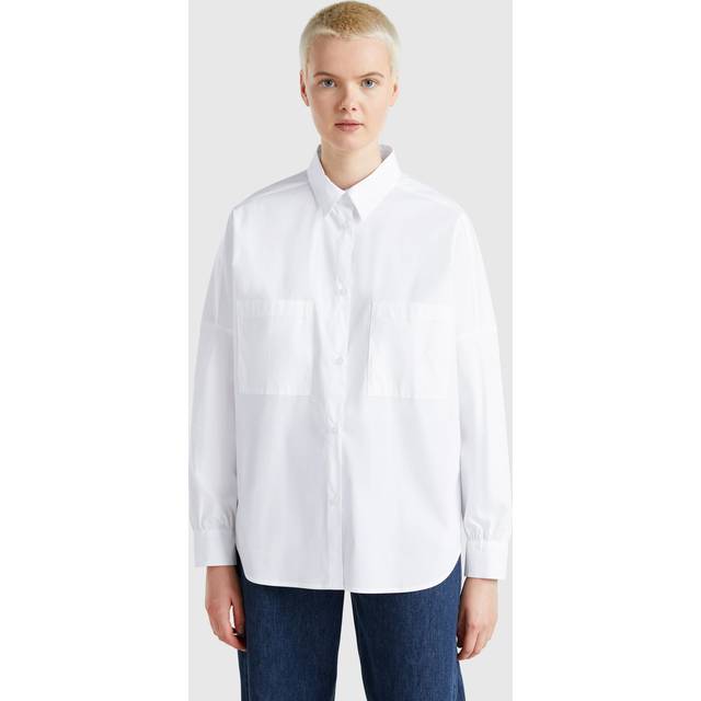 Benetton Oversized Long Sleeve Shirt, Optical White