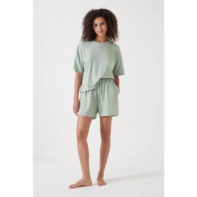 HUSH Darian Jersey Short Pyjama Set, Green Khaki