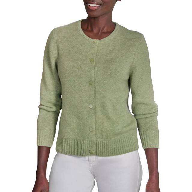 Pure Collection Lofty Crew Neck Pure Cashmere Cardigan, Olive Green