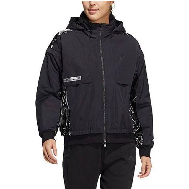 (WMNS) adidas x Transformers Crossover CNY Solid Color Hooded Zipper Splicing Long Sleeves Jacket Black - BLACK