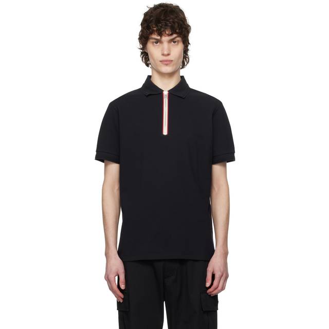 Moncler Zip Placket Trim Polo T-Shirt (Black - S) - Size S