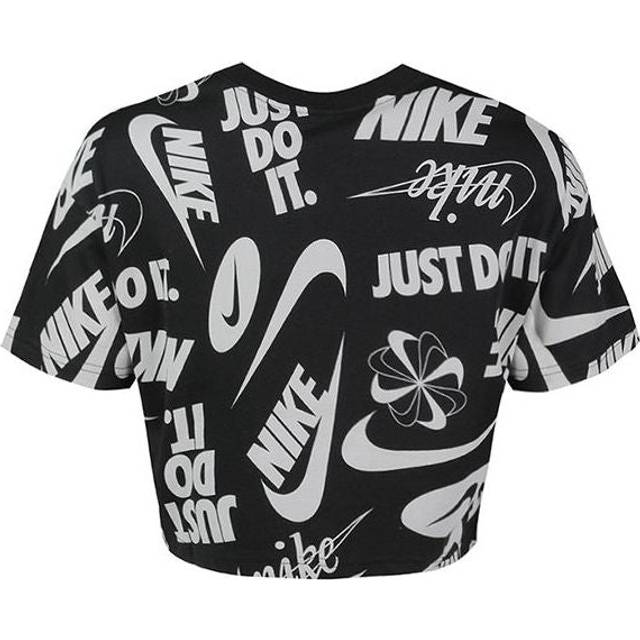 (WMNS) Nike Just Do It Full Print Logo Short Sleeve 'Black Grey' AR6348-010 - Black/Grey