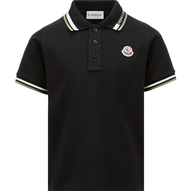 MONCLER ENFANT Tricolour-Trimmed Cotton Piquet Polo Shirt, Boy, Black, Size: 10Y