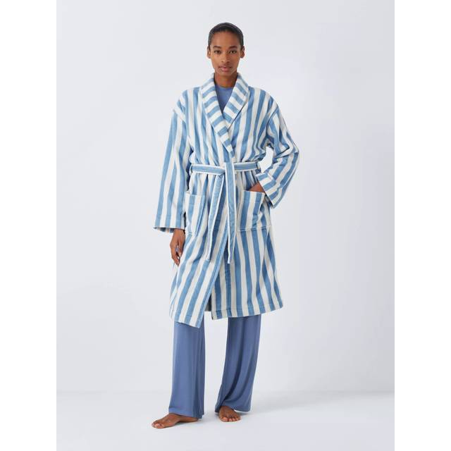 John Lewis Stripe Towelling Dressing Gown, White/Blue