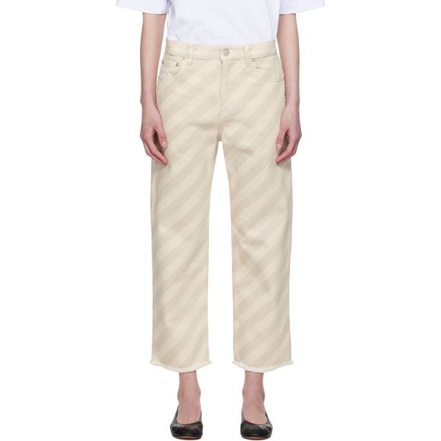 Diagonal Striped Straight-Leg Crop Trousers - BONE - 42 IT (6 US)