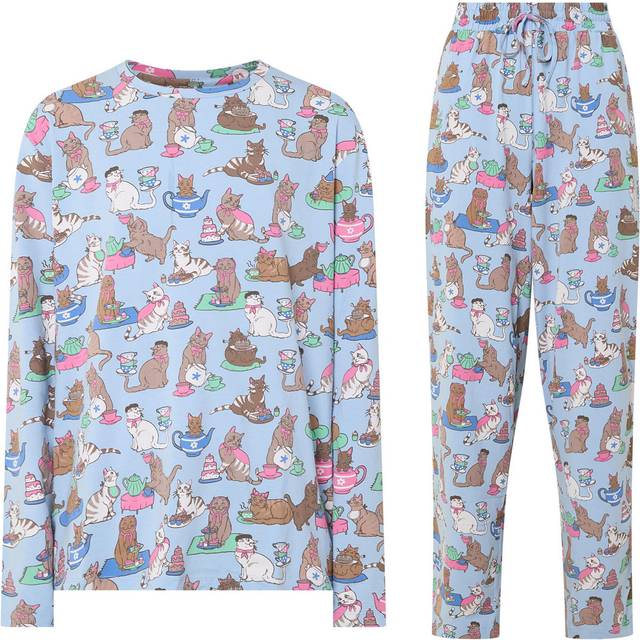 Chelsea Peers Cats Tea Party PJ Set - Blue - 16