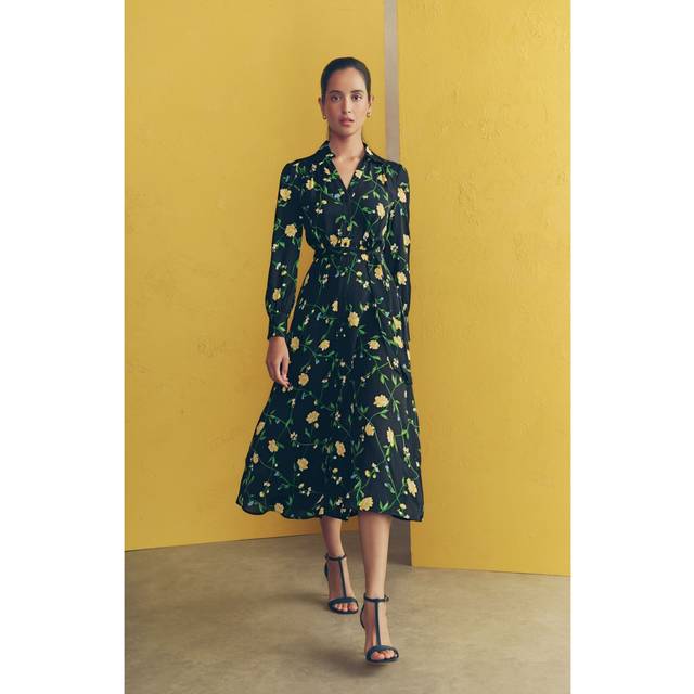 Hobbs Everly Floral Shirt Midi Dress, Navy/Multi
