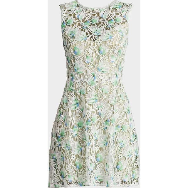 Sleeveless Floral Lace Mini Dress - WHITE ALOE GREEN - 10