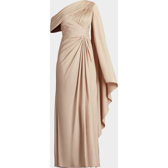 Pleated One-Shoulder Cape Gown - CHAMPAGNE - 2
