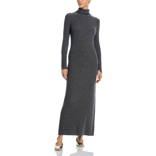 Wide Rib Cashmere Turtleneck Dress - CHARCOAL - X-Small