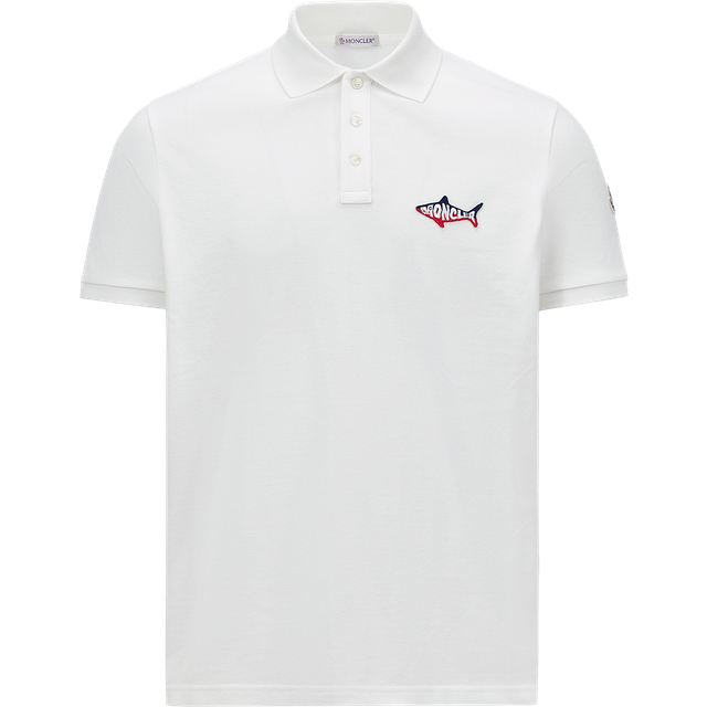 MONCLER COLLECTION Shark Patch Cotton Piquet Polo Shirt, Men, White, Size: M