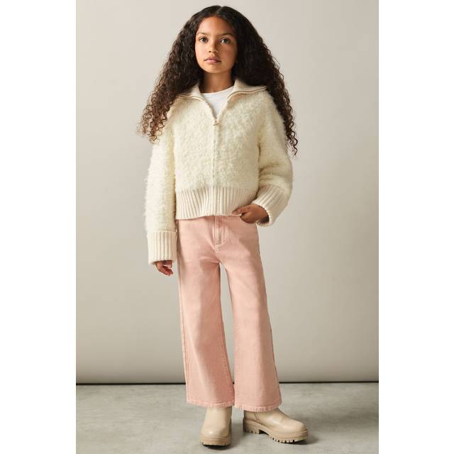 Reiss Kids' Becky Fluffy Zip-Through Cardigan, Cream