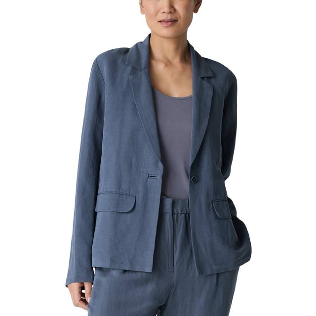 Petite Single-Button Twill Blazer - ECLIPSE - Petite Small