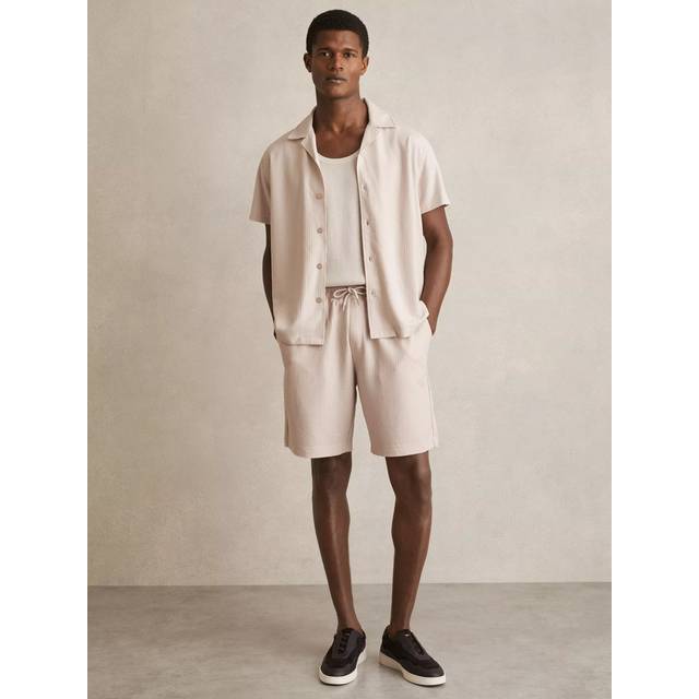 Reiss Warwick Textured Stripe Regular Fit Short Sleeve Shirt, Champagne
