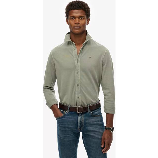 Superdry Men's Langärmeliges Vintage Destroy Pikeehemd Kaki - Größe: M
