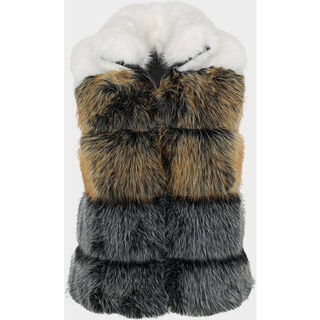 Fox-Like Faux Fur Vest - WHITE GOLD SILVER - X-Large