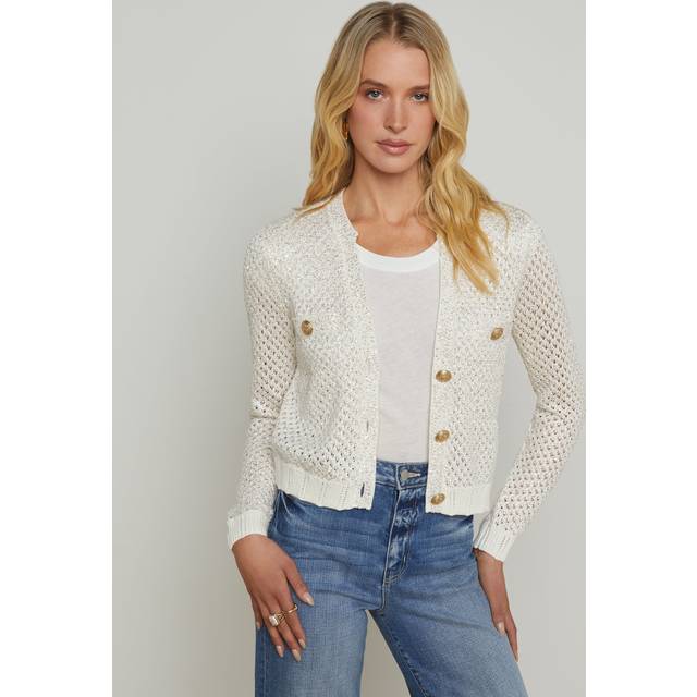 Blanca Sequined Cropped Cardigan - IVORYGOLD - Medium