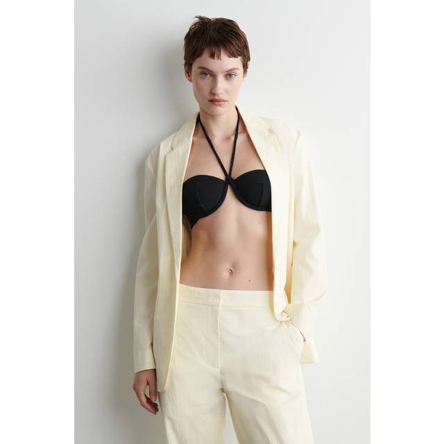 Ribbed Underwired Halterneck Bikini Top - Black - 80B