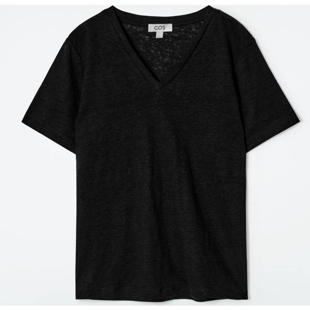 V-Neck Linen T-Shirt - Black