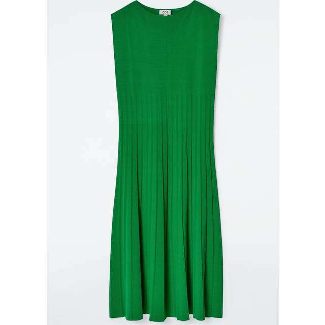 Knitted Pleated Maxi Dress - Green - S