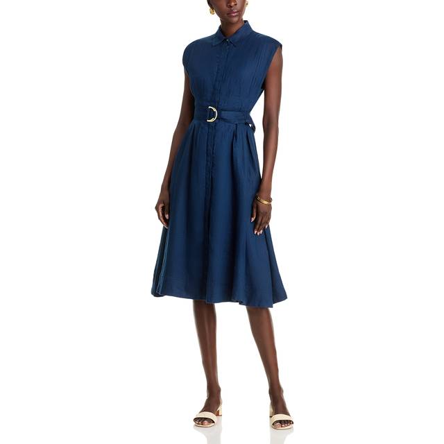 Loreta Belted Linen Shirtdress - NAVY - 00