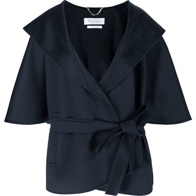 Hooded Cashmere Cape with Belt - ULTRAMARINE - Large