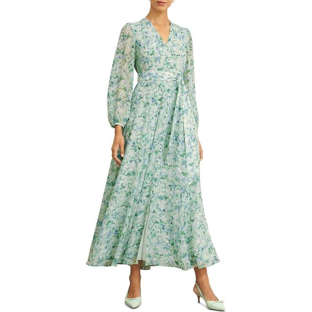 Hobbs Thea Watercolour Maxi Dress, Sage Green