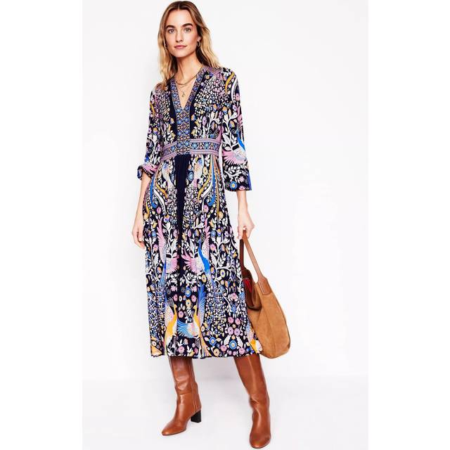 Boden Lily Floral Long Sleeve Midi Dress, Navy/Multi